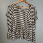Free People  Beach Striped Black and White Short Sleeve‎ Ruffle Top Photo 2