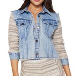 Ramy Brook New Thelma Jean Jacket Mixed Media Tweed Denim Crop Raw Hem Natural Photo 0
