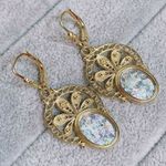 14K 14KT 585 Yellow Gold Ladies Oval Slab? Earrings Photo 4