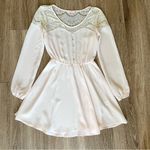 Candie's Candie’s Light Pink Long Sleeve Button Down Sheer Lace Peasant Mini Dress Small Photo 6