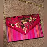 Embroidered and beaded sequin embellished pink multicolor party purse Photo 1