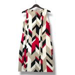 BOSS Hugo Boss Geometric Sheath Dress 10 Red Black Beige V Neck Portugal 40s Mod Size 12 Photo 1