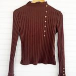 SheIn Brown Mock Neck Long Sleeve Ribbed Top Photo 3