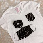 Premium Cotton Black And Rose Gold Polka Dots Vneck Pocket Tee With Matching Face Mask Multiple Photo 2