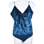 Socialite  Blue Crushed‎ Velvet Spaghetti Strap Bodysuit Velour Whimsigoth Small Photo 1