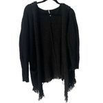 Free People Love Me Tender Knitted Cardigan Fringe Hooded Open Front Black XS Photo 1