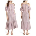 La Vie Rebecca Taylor Cold Shoulder Lurex Plaid Midi Dress Size Small Pink Photo 10
