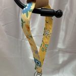 Handmade  Yellow and Blue Floral Wristlet Keychain with Yellow Pompom Photo 0