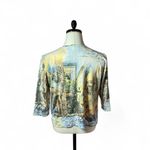 Alia Petite Art Gallery Print Top Rhinestone Detail 3/4 Sleeve V Neck Yellow Size undefined Photo 1