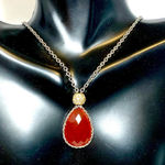 Joseph Esposito. STERLING SILVER 925 RED CARNELIAN PENDANT NECKLACE W/CZ Photo 0