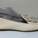 Tory Burch Ivory Leather Perforated Woven Loafers Flats Shoes Bow Charm Sz 10M Photo 4