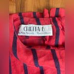Chetta B Vintage 80s . Peter Novello Sherrie Bloom Red Blue Stripe Linen Dress M Photo 3