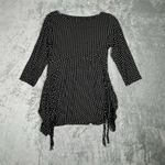 Masai Shirt Womens‎ Medium Black White Floral Blouse Ruched Sides Ruffle Neutral Photo 1