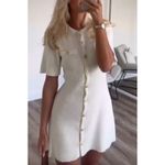 H&M  Viral Old Money Rib Knit Fitted Button Mini Dress Off White Cotton Photo 2