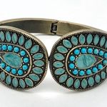 Boho Brass and Turquoise Hinge Bracelet Gold Photo 1