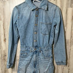 ZARA Denim Medium Wash Long Sleeve Romper One Piece Utility Womens Size XS Photo 0