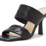 Vince Camuto Leather Sandals Size 6.5 Black Double Strap Woven Heels Photo 0