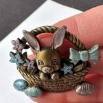 Signed JJ Easter Bunny In Basket With Eggs Enamel Brooch Pin Jonette Jewelry Photo 9