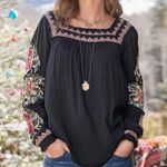 Sundance Floral Embroidered Artists Vision Tunic Size Small Black Pink Black Photo 0