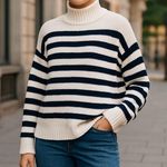 Joie NWT  100% Cashmere Striped Mock Neck Long Sleeve Sweater Pullover Jumper Photo 1