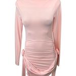 LIONESS NEW  Glory Blush Pink Long Sleeve Ruched Boat Neck Mini Bodycon Dress XS Photo 3