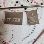 Chico's Chico’s White V Neck Tee with Pink Black & Beige Dots Size 1/med Cotton Blend Photo 3