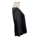 ECI  New York Black Soft Satin Rhinestone Bell-Sleeve Blouse Size L Stretch Zip Photo 4