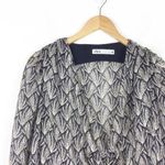 ZARA Mini Dress 70s Gray Black Knotted Metallic Thread Draped Large 8677/067 Photo 3