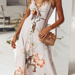 Hello Molly  Sounds Of Summer Maxi Dress Beige Floral Tie Front Button Down L Photo 0