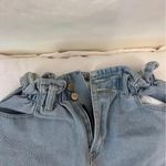 Plaid & Plain Medium Elastic Waist Paper Bag High Rise Denim Shorts Blue Photo 2