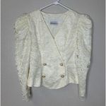 Vintage HW Collections Lace Puff Shoulder Blazer With Faux Pearl Gold Buttons Size 10 Photo 1
