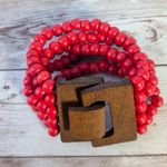 Vintage Bracelet Red Beads with Wooden Clasp Chunky Statement Photo 3