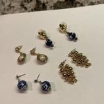 Lot Of 4 Costume Pierced Earrings Dangle Drop Mix Women’s Gold Tone 2 with Blue Photo 0