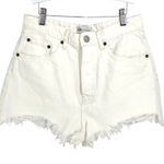 ZARA Womens Frayed Hem High Rise Button Fly Denim Shorts White Size 8 Photo 0