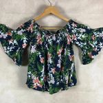 Polly & Esther Tropical Floral Smocked Off The Shoulder Crop Top XS Photo 4
