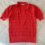 Loft Ann Taylor Short Sleeve Petite Pointelle Tie Neck Knit Sweater Blouse Small Photo 1