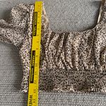 Japna  Tan Black Leopard Print Long Sleeve Sheer Square Neck Cropped Blouse Sz M Photo 9