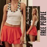 Free People  skort orange tiered short linen viscose blend spring summer Small Photo 6