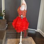 Women’s Red Short Homecoming Dress Corset Back Sparkly Gold Detail Size 8 NWT Red Photo 5