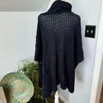 Crown & Ivy  Open Knit Cowl Neck Poncho Oversized One Size Fits Most Navy‎ Blue Photo 3