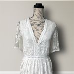 Pink Lily New  Ivory Lace Maxi Romper Dress Sheer Embroidered Boho Bridal M Photo 5