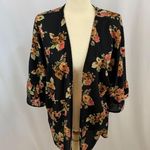 Vintage Jody California Black Floral Kimono Robe Cover Up Size XL Photo 0