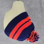 Blue Orange Stripe Pom Pom‎ Crochet Knit Bucket Cap Hat Fun VTG Y2K Funky Beanie Photo 0
