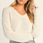 Lulus  Cream Knit Sweater Womens Medium Long‎ Sleeve V Neck Twist Back Photo 0