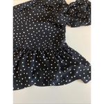 Loft  Polka Dot Long Sleeve Blouse Ruffle Hem Black/Ivory Size XS Photo 9