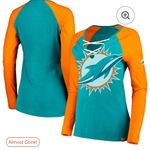 Majestic Women's Miami Dolphins Aqua/Orange Long Sleeve Lace-Up V-Neck T-Shirt l Photo 1