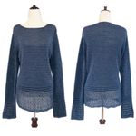 BCBGMAXAZRIA Blue Open Weave Tunic Sweater Long Sleeve Semi Sheer Size Large Photo 1