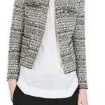 ZARA Short Zipped Tweed Jacket Blazer Cream Black Size Small Photo 0