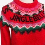Holiday Time Jingle Bells Fair Isle Christmas Sweater Red Fuzzy Knit Women's M Photo 1