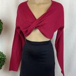 Sam Edelman Red Cropped Ribbed Long Sleeve Twist Tie Waist Sweater NEW S Photo 0